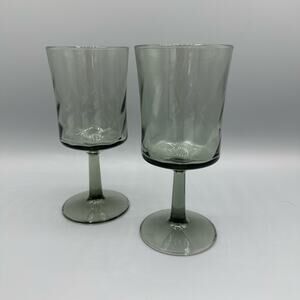 Wine Glasses Set of 2  by Duz Crystal Gray Smokey 6 3/8" tall